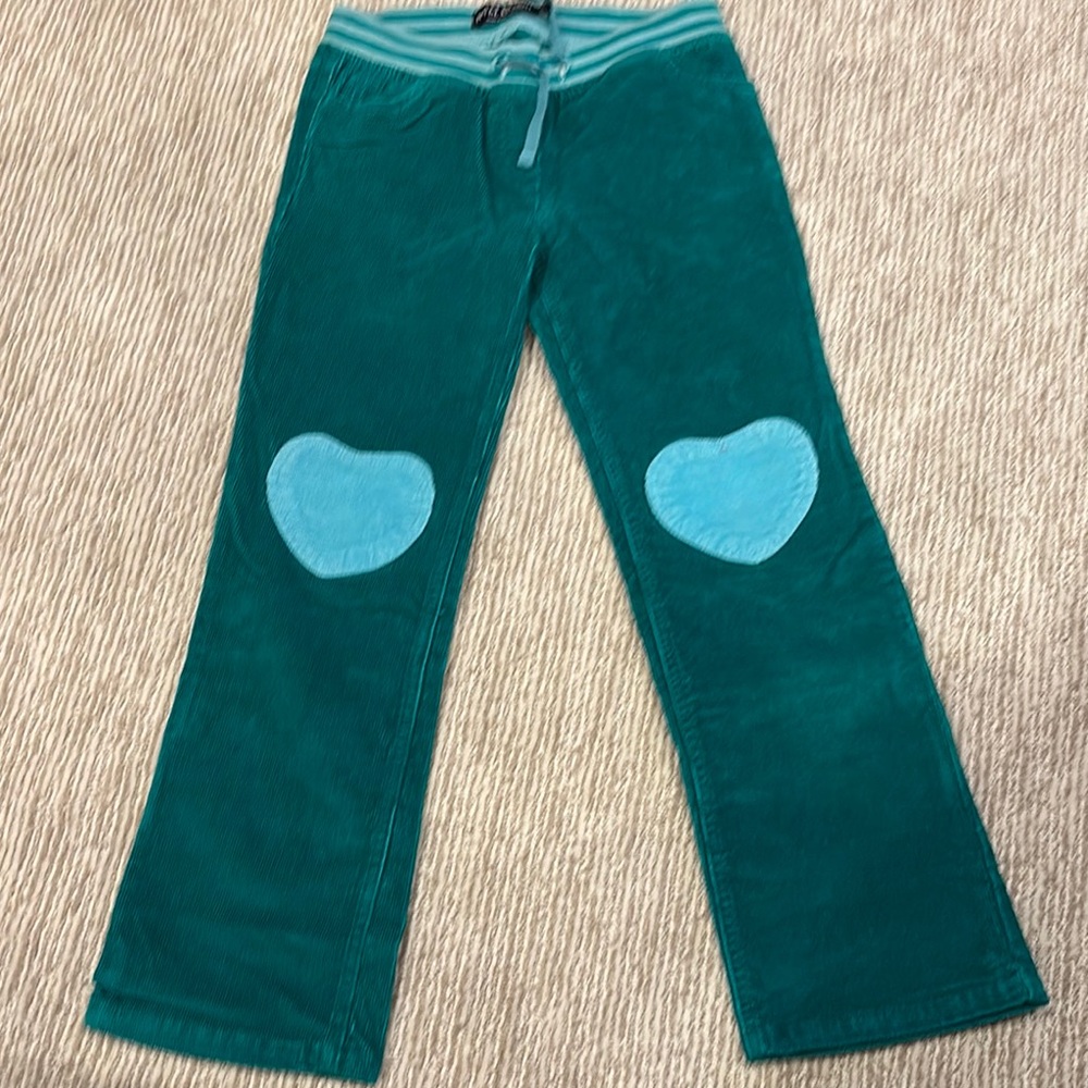 Mini Boden Corduroy Girls Jade Green with Turquoise Heart Pants